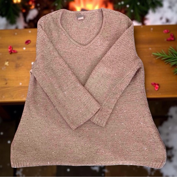 CHICO’S Sequined Knit Sweater | Holiday-Ready Cozy Glam size large sparkle - Picture 4 of 10